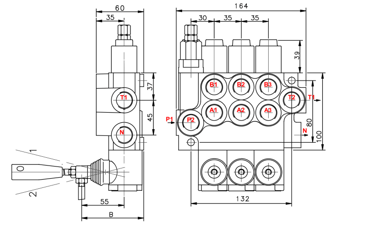 3 spool hydraulic monoblock directional valve dimensions