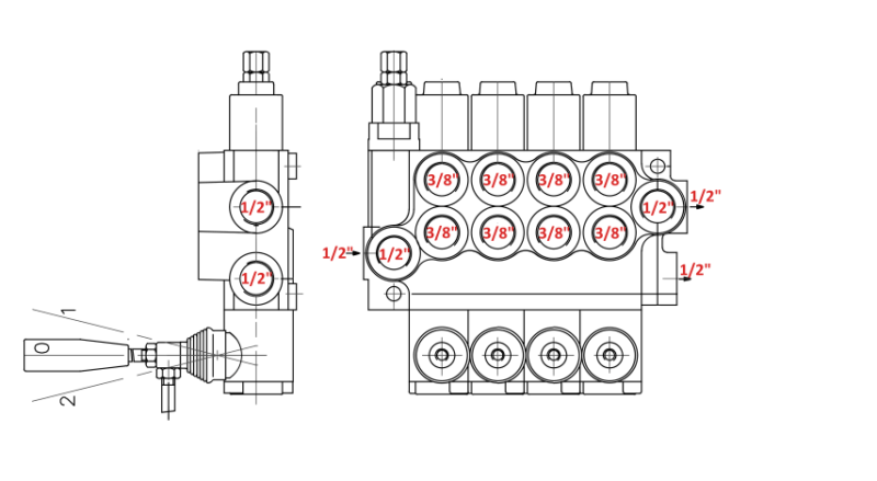 4 spool hydraulic valve sizes of connections